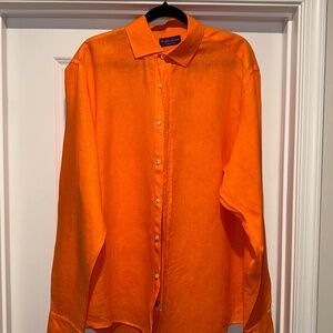 Ralph lauren Purple Label  orange linen long Sleeve Shirt Size 17.5 $395